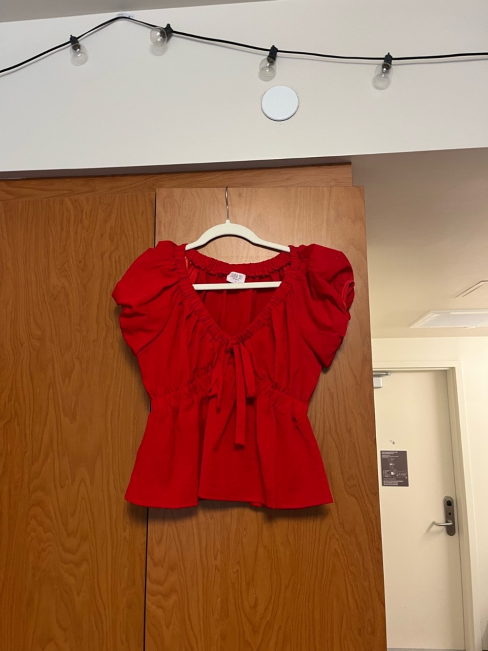 Sienna Sky Red Puff Sleeve Peasant Top with Tie